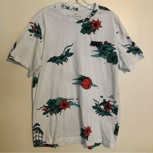 Nike Allover Print Basketball Tee T Shirt Short Sleeve Tropical L NBA Large Mens